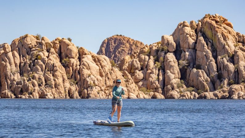 Paddle boarding on Watson Lake in Prescott, Arizona